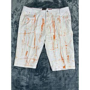 Switch Premium Denim White & Orange Paint Splatter Shorts Size 44